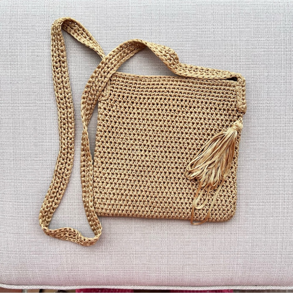 Saks Fifth Avenue Tan Woven Crossbody Bag
